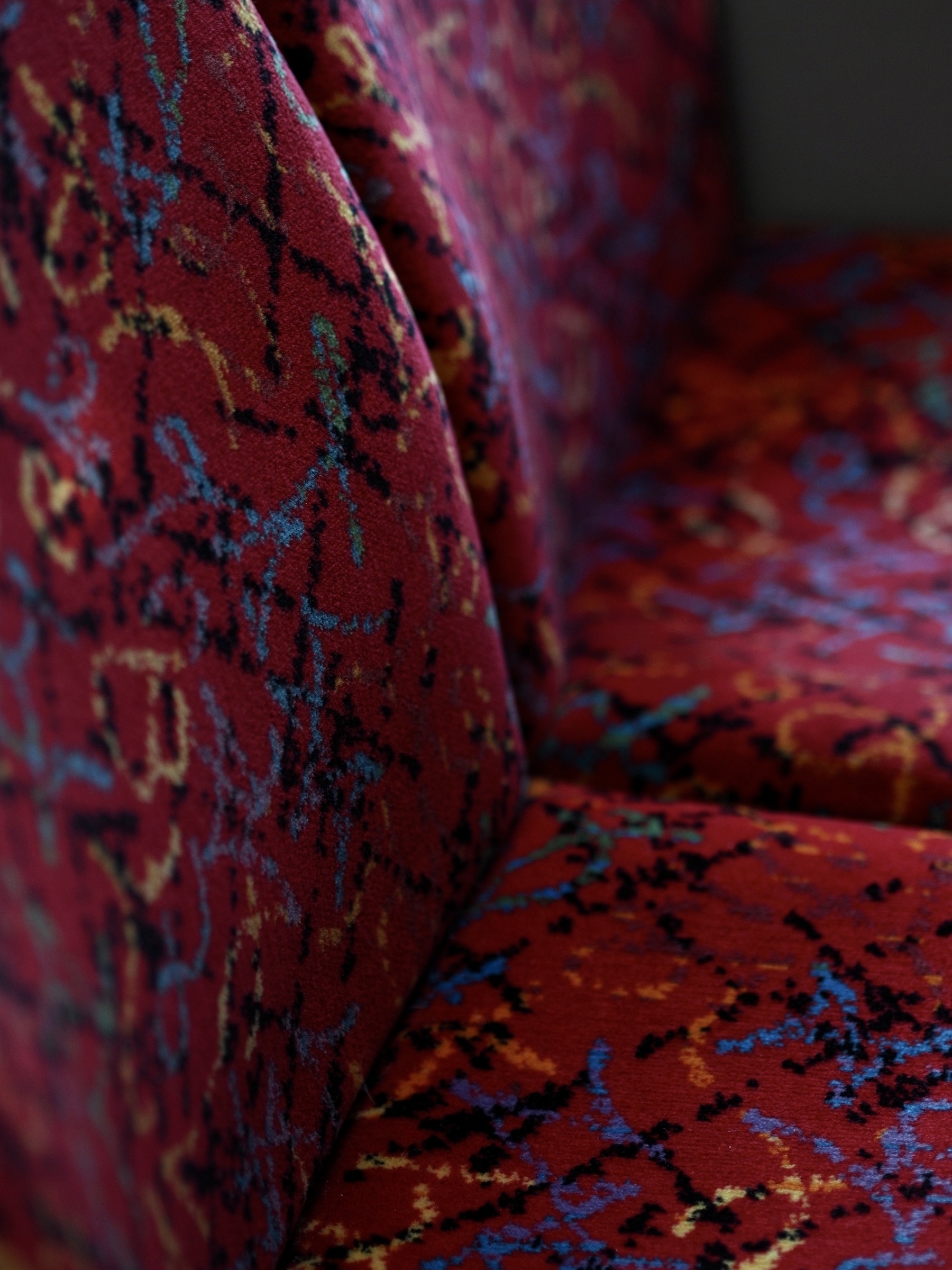 A close-up of tram-seat upholstery